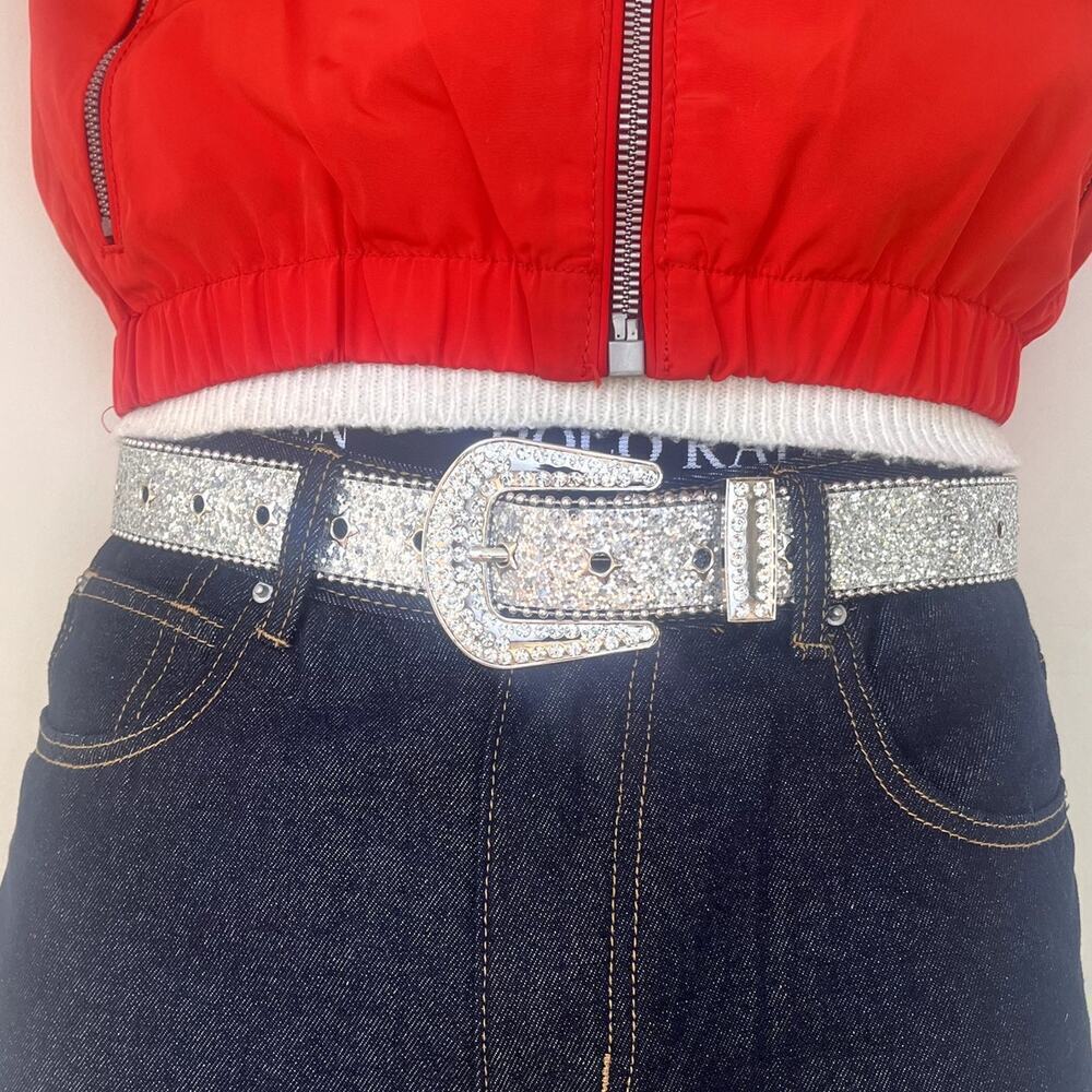 Y2k 2000s silver star rhinestone crystal grunge goth emo punk belt